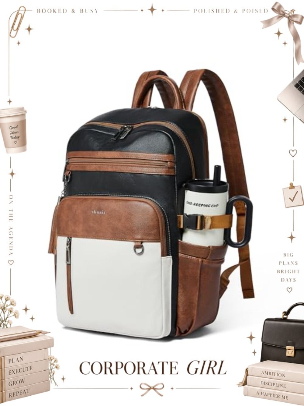 Vegan Leather Laptop Backpack 17 Inch Water Resistant Travel Bag